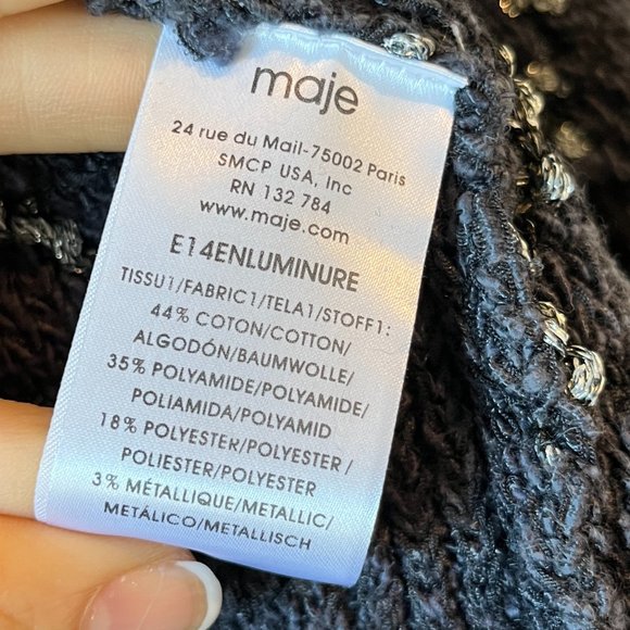 Maje Tweed Cardigan Sweater Jacket Blazer Woven Gray Metallic Fringe Size 2 - Picture 12 of 14